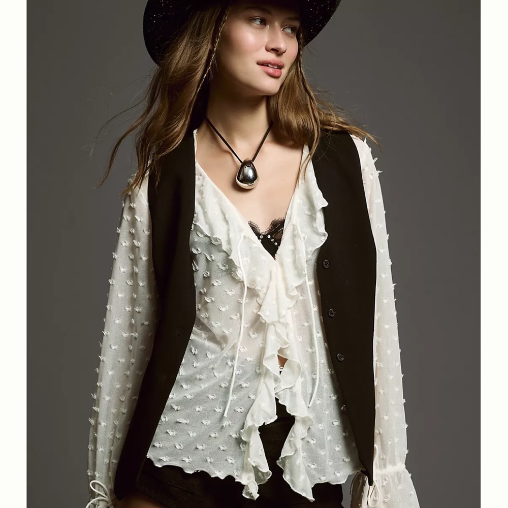 NWT - By Anthropologie Long-Sleeve Clip Dot Textured Blouse (size L - SOLD OUT)